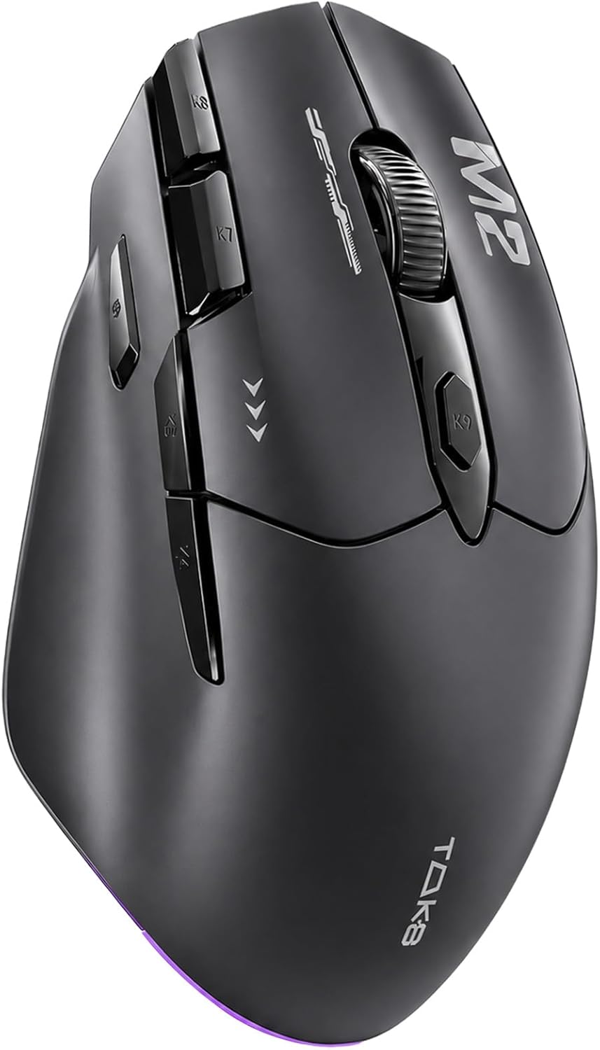 TMKB M2 Wireless Gaming Mouse, 24K DPI, Tri-Mode 2.4G/BT/USB-C, 9 Buttons | Lightweight Ergonomic Grip, Programmable, 600mAh Rechargeable, DPI-Shift Button, RGB lighting, PTFE Feet, for PC Laptop Mac